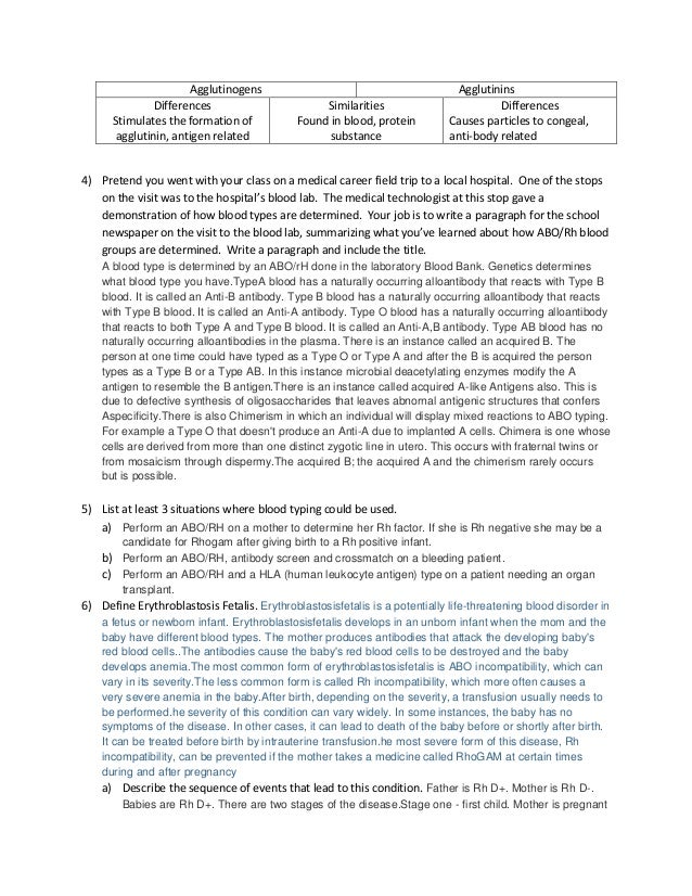 blood typing analysis venn diagram compare and contrast agglutinogens and agglutinins