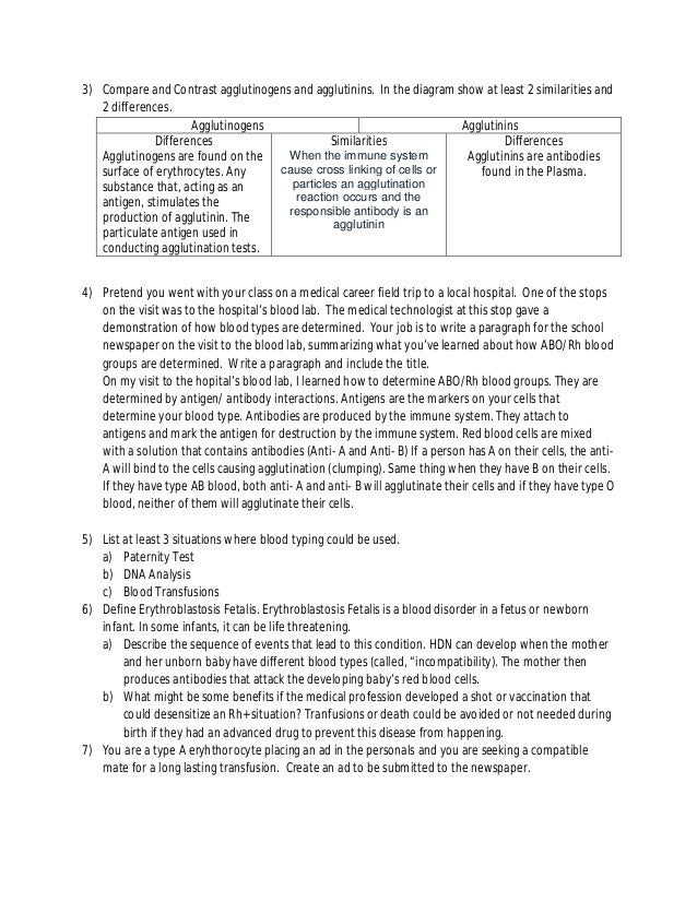 blood typing analysispdf venn diagram compare and contrast agglutinogens and agglutinins