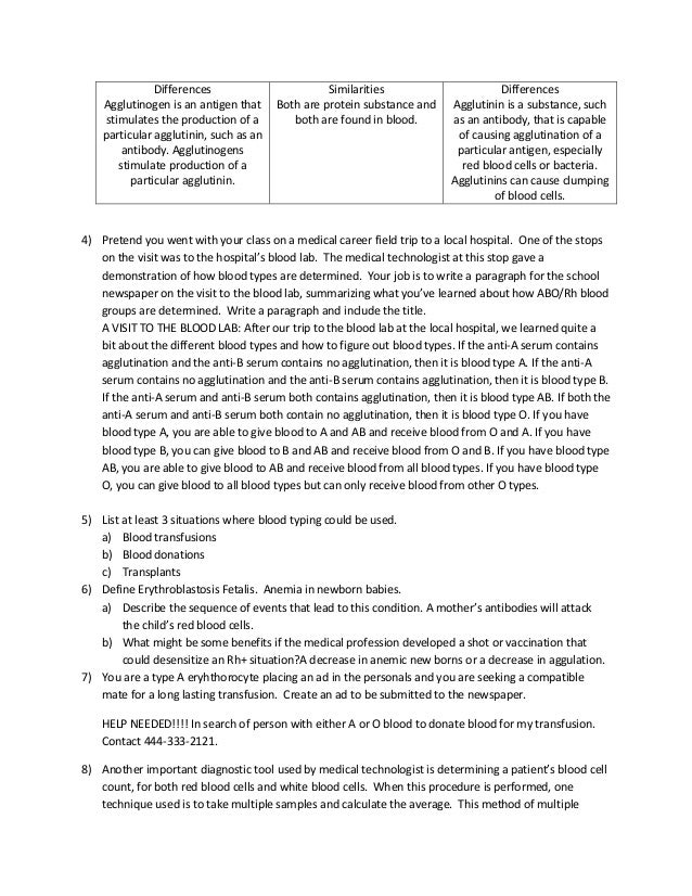 blood typing anatomy venn diagram compare and contrast agglutinogens and agglutinins