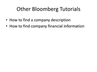 Bloomberg Tutorial Logon | PPT