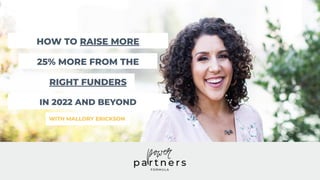 HOW TO RAISE MORE
25% MORE FROM THE
IN 2022 AND BEYOND
RIGHT FUNDERS
WITH MALLORY ERICKSON
 