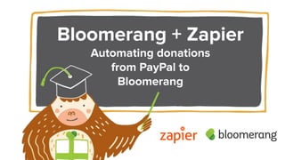 Bloomerang + Zapier
Automating donations
from PayPal to
Bloomerang
 