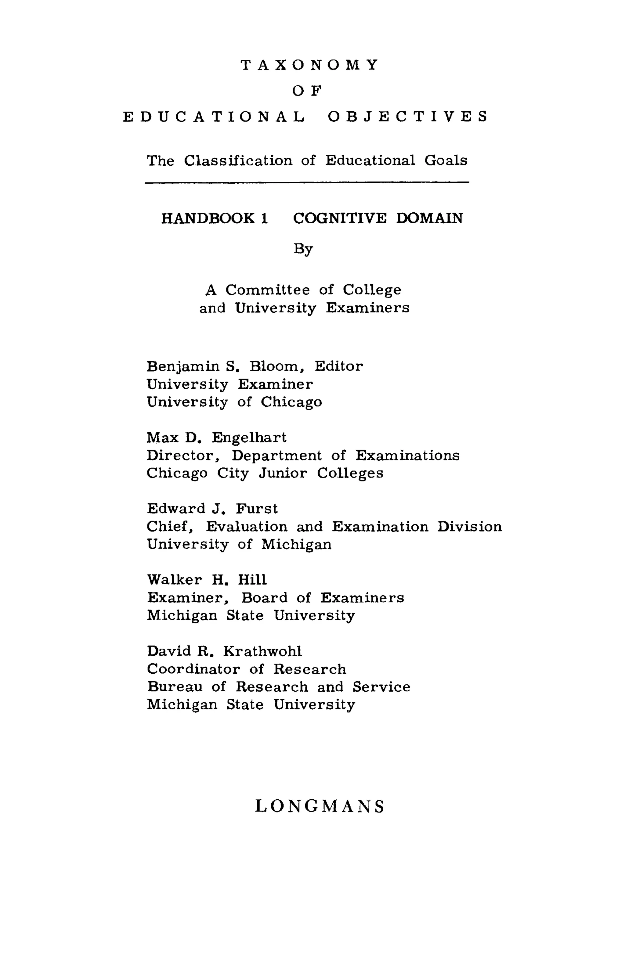 Taxonomy of Educational Objectives | PDF