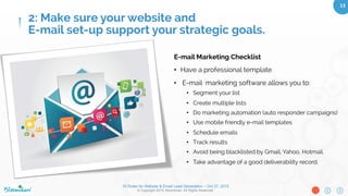10 Rules for Website & Email Lead Generation – Oct 27, 2015
© Copyright 2015. Bloominari. All Rights Reserved.
13	
2: Make sure your website and E-mail
set-up support your strategic goals.
 