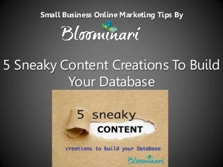 5 Sneaky Content Creations To Build
Your Database
Small Business Online Marketing Tips By
 