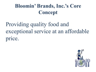 Bloomin’ Brands, Inc.’s Core
            Concept

Providing quality food and
exceptional service at an affordable
price.
 