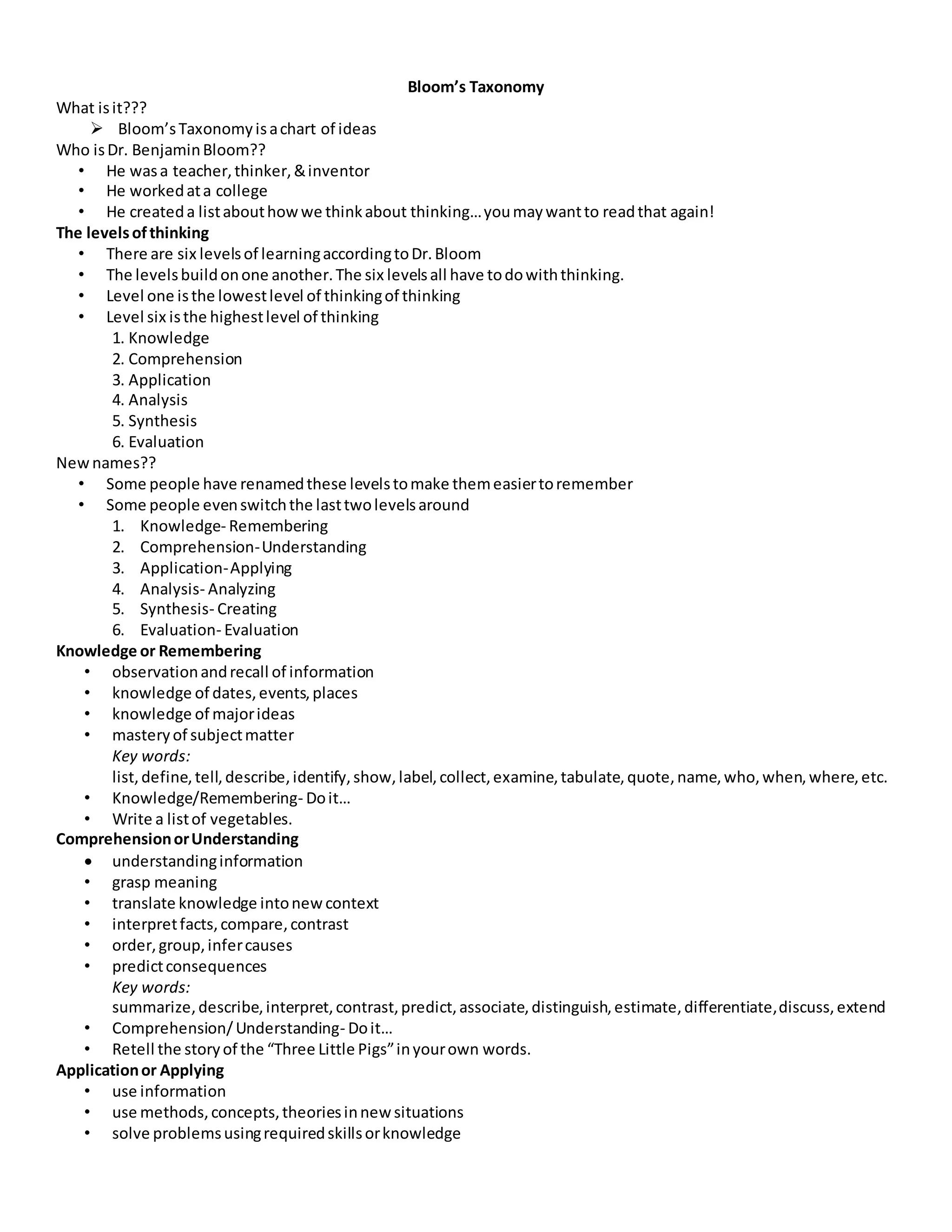 Bloom's taxonomy | DOCX