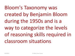 Blooms taxonomy cognitive domain. MAJ ppt | PDF