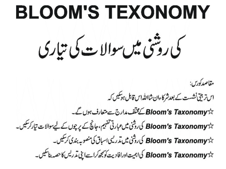 Bloom's texonomy aur urdu swalat