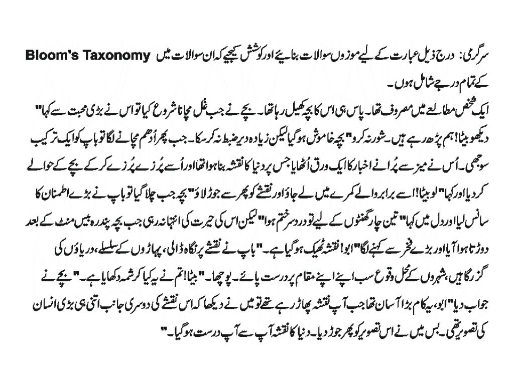 Bloom's texonomy aur urdu swalat