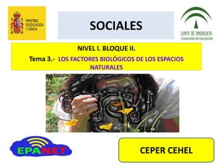 SOCIALES
NIVEL I. BLOQUE II.
Tema 3.- LOS FACTORES BIOLÓGICOS DE LOS ESPACIOS
NATURALES
CEPER CEHEL
 