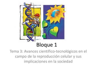 Bloque 1
Tema 3: Avances científico-tecnológicos en el
campo de la reproducción celular y sus
implicaciones en la sociedad
 