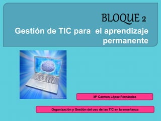 Gestión de TIC para el aprendizaje
permanente
Organización y Gestión del uso de las TIC en la enseñanza
Mª Carmen López Fernández
 
