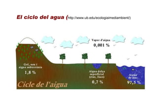 El ciclo del agua (http://www.ub.edu/ecologiaimediambient/)
 