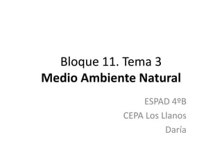 Bloque 11. Tema 3
Medio Ambiente Natural
                ESPAD 4ºB
            CEPA Los Llanos
                      Daría
 