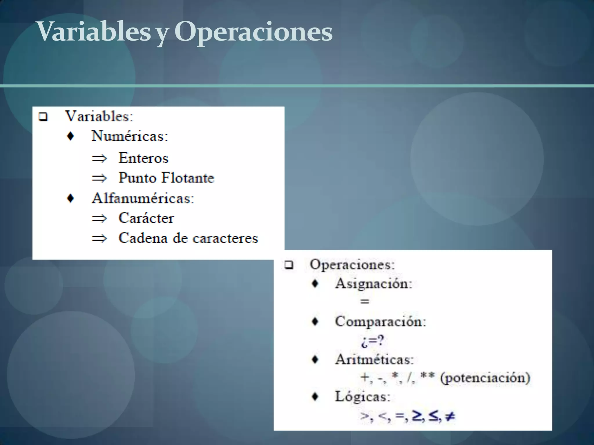 Variables y Operaciones
 