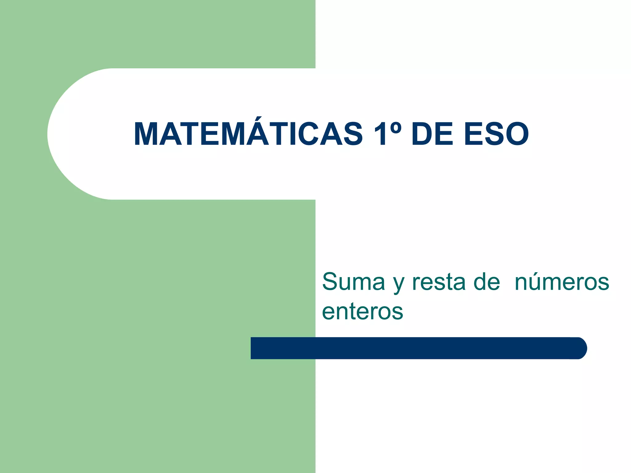 MATEMÁTICAS 1º DE ESO Suma y resta de números enteros