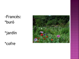 -Francés: 
*buró 
*jardín 
*cofre 
 