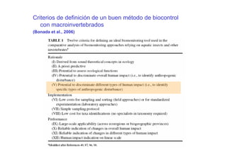 Criterios de definición de un buen método de biocontrol
   con macroinvertebrados
(Bonada et al., 2006)
 