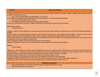 Semana 2

Sugerencias didácticas

Se sugiere al docente que en esta sesión permita al alumno practicar movimientos rápidos y fluidos que le ayuden a mejorar su agilidad, estos movimientos pueden
ser de tipo manipulativos, tales como:
 Lanzar, recibir y golpear objetos ya sea estáticamente o en movimiento.
Se recomienda al educador plantear las actividades como retos para los alumnos, por medio de preguntas generadoras:
 ¿De cuantas maneras puedes lanzar un objeto?
 ¿En qué juegos y deportes se requiere lanzar, atrapar y golpear objetos?
Así mismo se invita al maestro a promover el respeto de los alumnos ante la diversidad de opiniones de sus compañeros.
Ejemplo de una actividad:
“Manipulando objetos”
Descripción: utilizando todo el material del que se disponga, cada alumno elige dos objetos diferentes y experimento primero de forma libre distintas posibilidades de
utilizarlos.
Se guía el trabajo por medio de preguntas que ayuden al alumno a descubrir nuevas formas: ¿Cómo podemos lanzar el material?, ¿Cuál sería una forma rara de
atrapar nuestros objetos, después de haberlos lanzado?, ¿Creen que podemos manipular nuestros implementos de una forma distinta? ¿Cuál?
Al término de las preguntas, los alumnos deben intercambiar los implementos para descubrir o realizar nuevas propuestas, propiciando que utilicen el mayor número
de implementos, así como sus respectivas combinaciones.
Ahora se interactúa por parejas o tercias, desempeñando tareas con la misma tónica.
Opciones de aplicación: Por equipos, construir una actividad que responda a alguna de las consignas que se trabajaron.
Ejemplo 2:
“Lluvia de pelotas”
Descripción: El grupo dividido en dos equipos mixtos, se distribuye cada uno en una mitad de la cancha delimitada por una línea central. Se les entrega un gran
número de pelotas y a la señal del maestro se lanzan las pelotas hacia arriba lo más alto posible para que caigan en el espacio del equipo contrario, sin pasarse de
la línea central. Deben atrapar antes de que toque el suelo las que lance el equipo contrario y devolverlas nuevamente.
Al silbatazo nadie lanza pelotas y tiene un tanto a favor el equipo que menos pelotas tenga en su área.
No cuentan las pelotas que sean lanzadas muy abajo, las que sean pateadas o enviadas fuera del área delimitada.
Variabilidad: Lanzarlas de diferentes formas: con una mano, mano izquierda, de espaldas, que de un bote en el piso, rodada, pateadas, etc.
También puede usarse la red de voleibol para ayudar a delimitar el área y que pasen las pelotas por arriba de la misma.




Indicadores de desempeño
Muestra habilidad motriz al encontrarse en diferentes situaciones y grados de dificultad de un juego.
Respeta las propuestas de sus compañeros

74

 