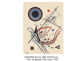 KANDINSKY Wassily, 1866-1944 (Russia)
Title : Lithographie "Blau" Date : 1922
 