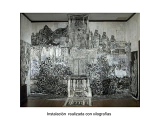Instalación realizada con xilografías
 