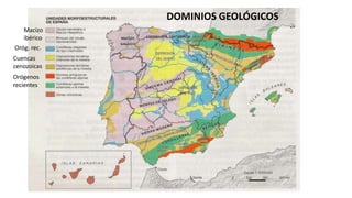 Macizo
ibérico
Cuencas
cenozoicas
Orógenos
recientes
Oróg. rec.
DOMINIOS GEOLÓGICOS