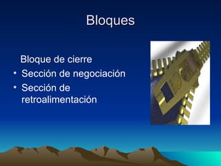 Bloques Bloque de cierre Sección de negociación Sección de retroalimentación 