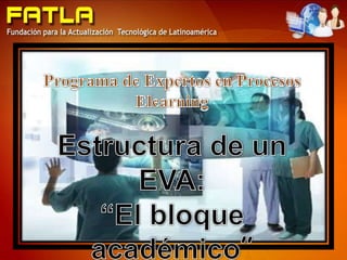 Programa de Expertos en Procesos Elearning Estructura de un EVA: “El bloque académico” Claudia María Dávalos Mamani 