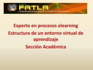 Experto en procesos elearning Estructura de un entorno virtual de aprendizaje Sección Académica 