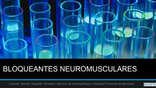 BLOQUEANTES NEUROMUSCULARES
Colautti, Nahuel; Degreéf, Silvestre | Servicio de Anestesiología | Hospital Provincial de Neuquén
 