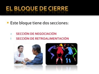 Este bloque tiene dos secciones: SECCIÓN DE NEGOCIACIÓN SECCIÓN DE RETROALIMENTACIÓN