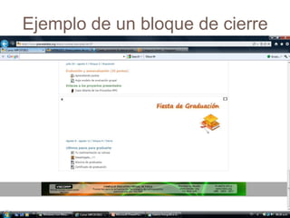 Participa tanto los estudiantes como el profesor.¿En cuántas partes se divide el bloque de cierre?El bloque de cierre se divide principalmente en dos secciones principalmente:Negociación 