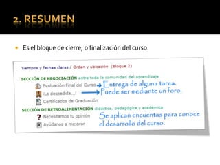 2. resumenEs el bloque de cierre, o finalización del curso.