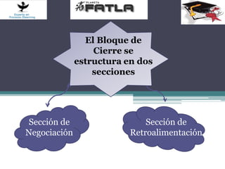 El Bloque de
                  Cierre se
              estructura en dos
                  secciones




 Sección de                   Sección de
Negociación               Retroalimentación
 