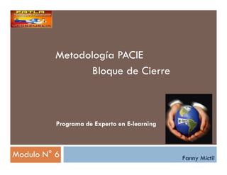 Metodología PACIE
                 Bloque de Cierre



          Programa de Experto en E-learning



Modulo N° 6                                   Fanny Mictil
 