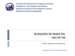 BLOQUEOS DE RAMA DEL
HAZ DE HIS
María Gabriela Urdaneta Z.
Instituto Venezolano de los Seguros Sociales
Hospital Dr. José Gregorio Hernández
Residencia Asistencial de Medicina Interna
Módulo de Electrocardiografía
Coordinador del curso: Giuseppe Lanza Tarricone
 