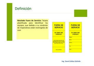 Referencias:
• Ley 29783 Ley de seguridad y salud
en el trabajo.
• Código Nacional Eléctrico
• Norma OHSAS 18001:2007, Requisito
4.3.1, 4.4.6
• DS 005-2012-TR Reglamento de
Seguridad y Salud en el Trabajo.
Bloqueo y Etiquetado
 