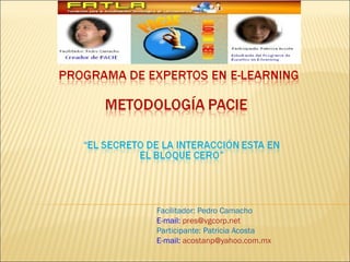 Facilitador: Pedro Camacho E-mail:  [email_address] Participante: Patricia Acosta E-mail:  [email_address] 