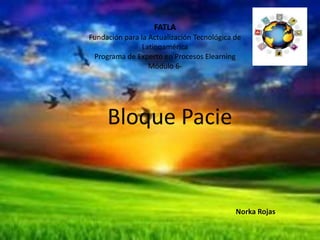 FATLA
Fundación para la Actualización Tecnológica de
                Latinoamérica
 Programa de Experto en Procesos Elearning
                  Módulo 6-




                                            Norka Rojas
 