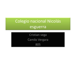 Colegio nacional Nicolás
       esguerra
       Cristian vega
      Camilo Vergara
            805
 