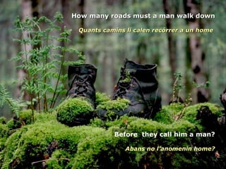 How many roads must a man walk down Quants camins li calen recórrer a un home  Before  they call him a man? Abans no l’anomenin home? 
