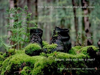 How many roads must a man walk downHow many roads must a man walk down
Quantos caminhos deve um homem percorrerQuantos caminhos deve um homem percorrer
Before they call him a man?
Antes que o chamem de Homem?
 