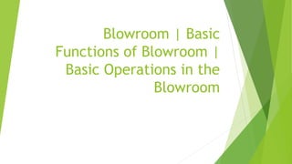 Blowroom | Basic
Functions of Blowroom |
Basic Operations in the
Blowroom
 