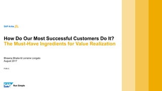 PUBLIC
Lorraine Longato & Gordon Donovan
August 2017
How Do Our Most Successful Customers Do It?
The Must-Have Ingredients for Value Realisation
 