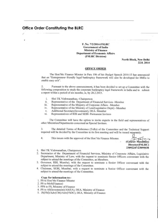 Office Order Constituting the BLRC
 