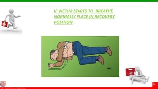 © Ramaiah University of Applied Sciences
26
Faculty of Pharmacy©M. S. Ramaiah University of Applied Sciences
26
IF VICTIM STARTS TO BREATHE
NORMALLY PLACE IN RECOVERY
POSITION
 