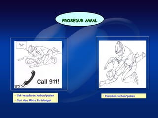 PROSEDUR AWAL




• Cek kesadaran korban/pasien                   • Posisikan korban/pasien
• Cari dan Minta Pertolongan
 