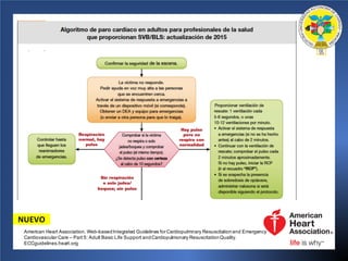 NUEVO
American Heart Association. Web-basedIntegrated Guidelines for Cardiopulmnary Resuscitationand Emergency
Cardiovascular Care – Part 5: Adult Basic Life Support andCardiopulmonary ResuscitationQuality.
ECCguidelines.heart.org.
 