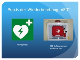 Praxis der Wiederbelebung: AED*
AED Symbol
AED Aufbewahrung
am Einsatzort
 
